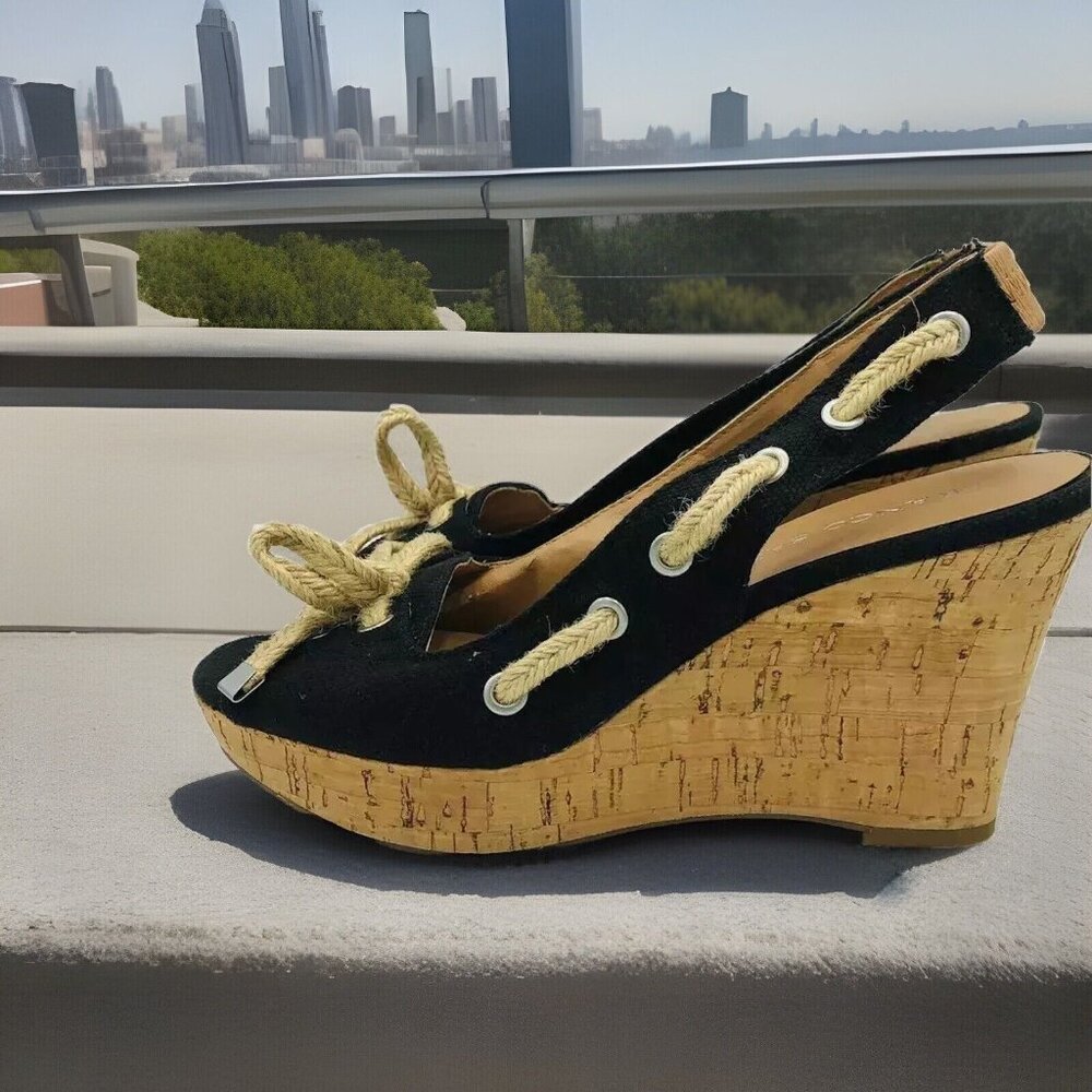 Franco Sarto Shoes Womens Size 7 M CliFF Wedge Cork Platform Sling back Sandals - Picture 2 of 11